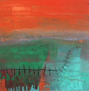 Orange sky with black fence